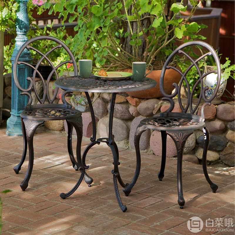 Best Selling 百伽 50550 户外庭院铸铝铁艺桌椅组合（1桌2椅） 两色新低459元包邮（需买券）