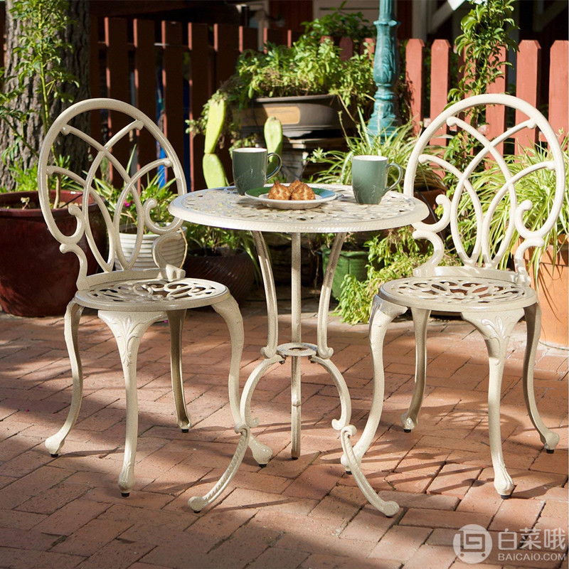 Best Selling 百伽 50550 户外庭院铸铝铁艺桌椅组合（1桌2椅） 两色新低459元包邮（需买券）