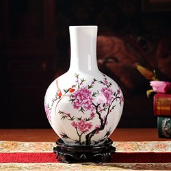 景德镇 手工陶瓷花瓶 水点桃花天球瓶