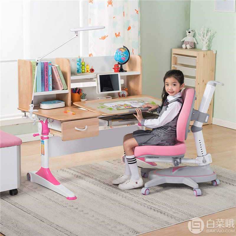 心家宜 进口实木手摇机械升降儿童学习桌椅套装M173+M215 包安装+送原装椅套+晒单送护眼灯