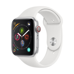 Apple 苹果 Apple Watch Series 4 智能手表 (银色铝金属、GPS+蜂窝网络、44mm、白色运动表带)